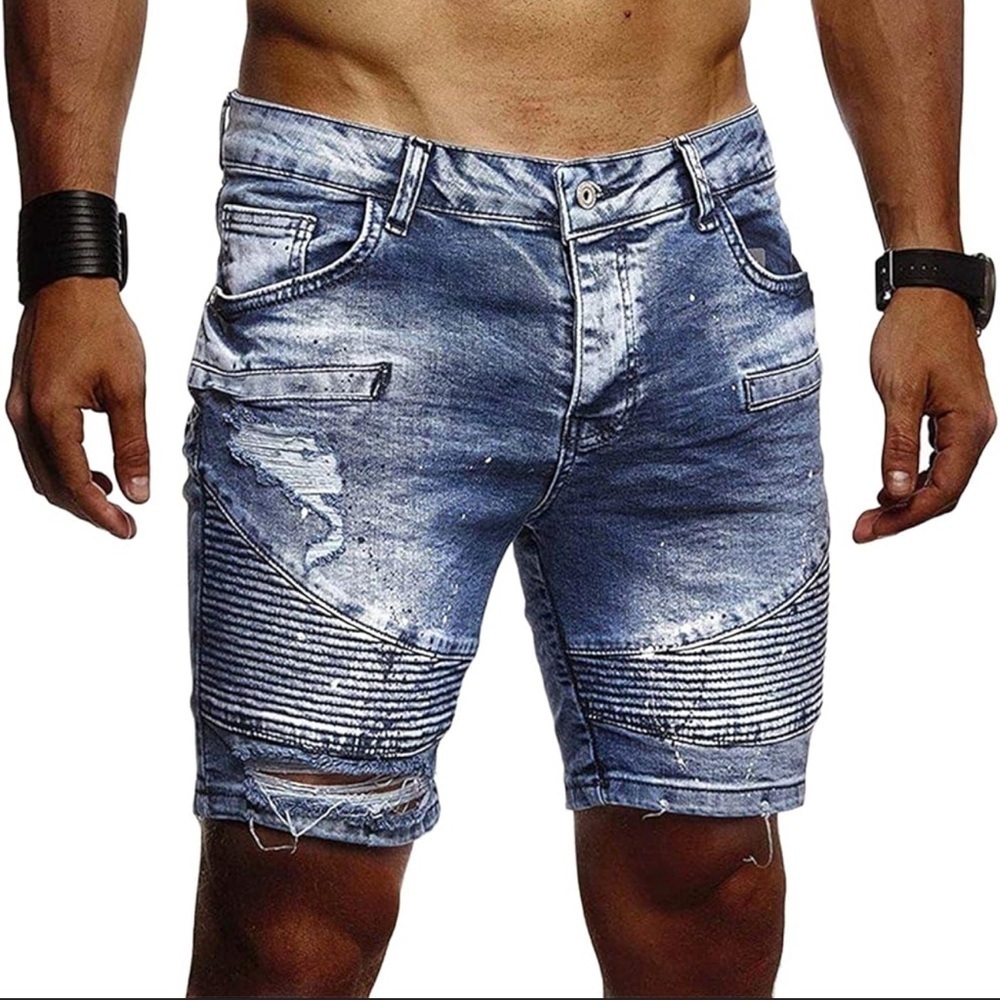 Trillnation 34 Med Wash 90% Cotton Zipper Ripple Knee Length Denim Short Size 34